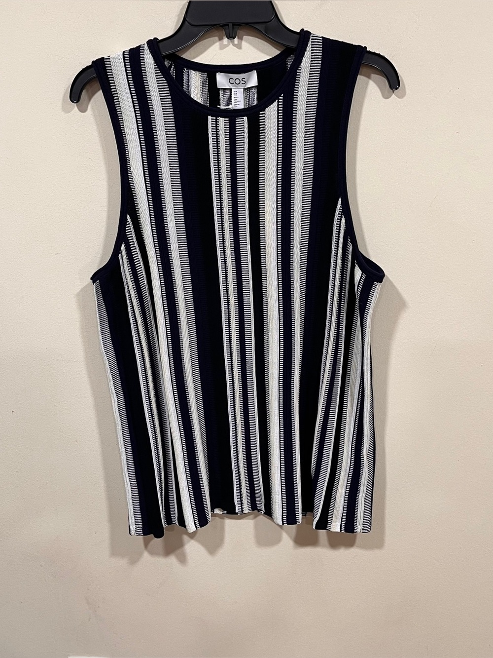 COS Women's Knit Tank Blue White Sleeveless Blouse Women's Size M NWT